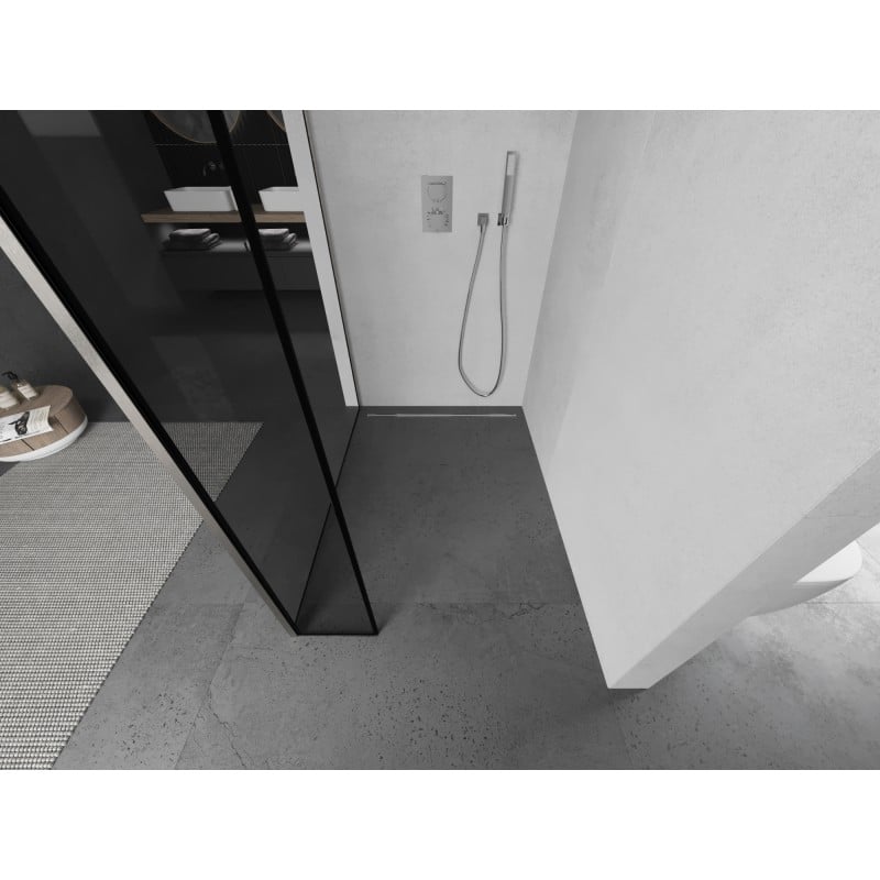 Mexen Kioto Duschwand Walk-in 150 x 30 cm, schwarzer Rahmen, gebürsteter Nickel - 800-150-212-97-70-030