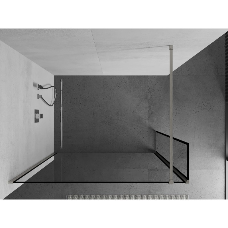Mexen Kioto Duschwand Walk-in 90 x 40 cm, schwarzer Rahmen, gebürsteter Nickel - 800-090-212-97-70-040