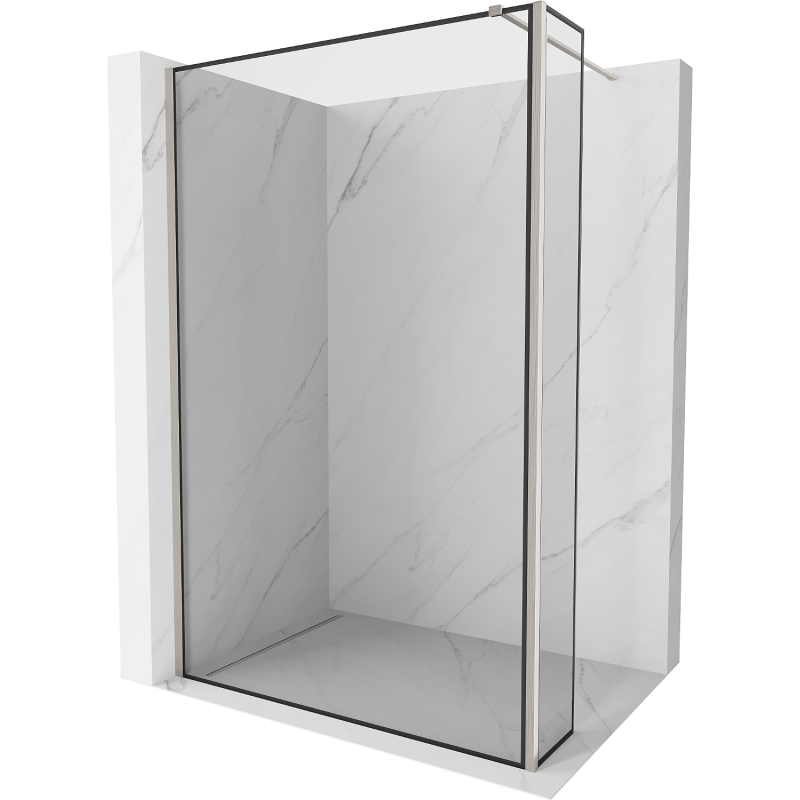 Mexen Kioto Duschwand Walk-in 110 x 40 cm, schwarzer Rahmen, gebürstetes Nickel - 800-110-212-97-70-040