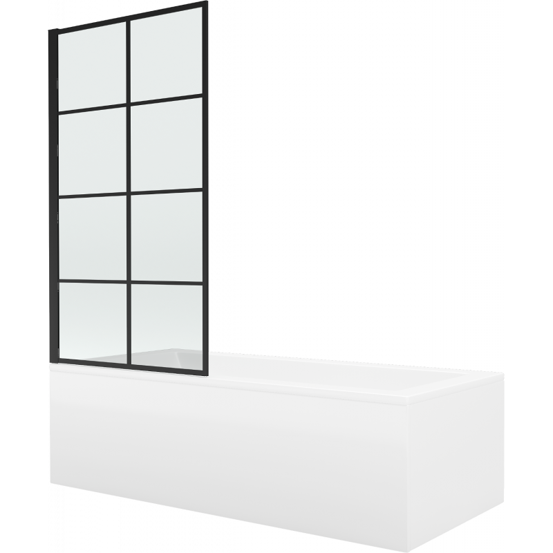 Mexen Cubik Rechteckige Badewanne 160 x 70 cm mit Verkleidung und 1-flügeliger Duschwand 70 cm, schwarzes Muster