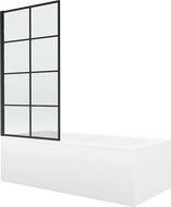 Mexen Cubik Rechteckige Badewanne 160 x 70 cm mit Verkleidung und 1-teiliger Duschwand 80 cm, schwarzes Muster fix