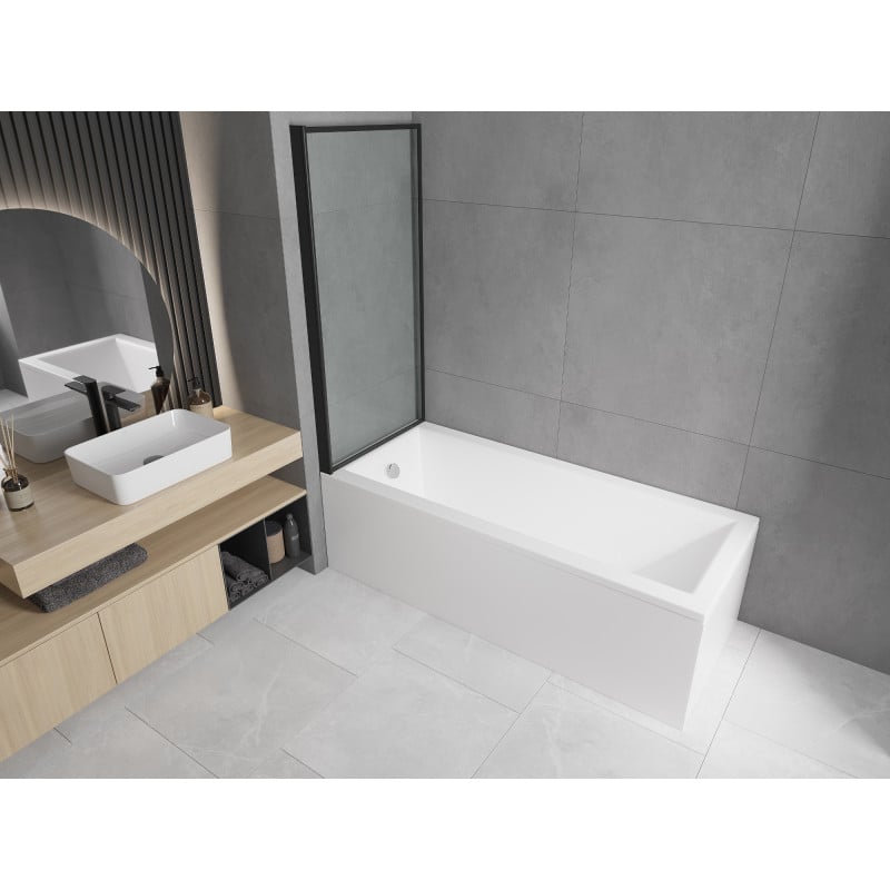 Mexen Cubik Rechteckige Badewanne 160 x 70 cm mit Verkleidung und 1-flügeliger Faltwand 80 cm, schwarzes Muster