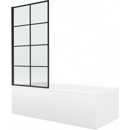 Mexen Cubik rechteckige Badewanne 160 x 70 cm mit Verkleidung und 1-flügeliger Paravan 80 cm, schwarzes Muster