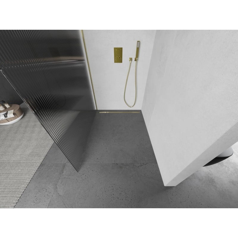 Mexen Kioto L Duschwand Walk-in 100 x 200 cm, Streifen, Gold - 800-100-103-50-09