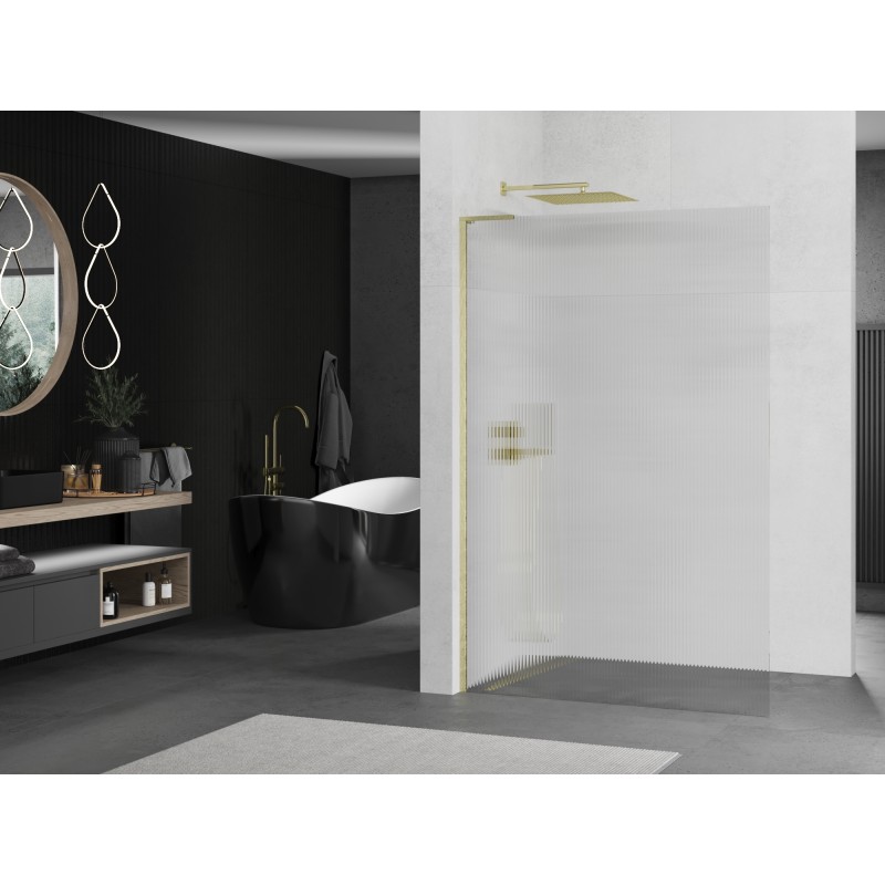 Mexen Kioto L Walk-in Duschwand 100 x 200 cm, Streifen, gebürstetes Gold - 800-100-103-55-09