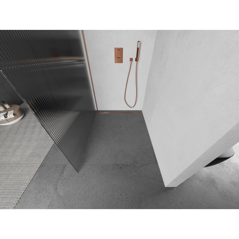 Mexen Kioto L Duschwand Walk-in 80 x 200 cm, Prägungen, gebürstetes Kupfer - 800-080-103-65-09