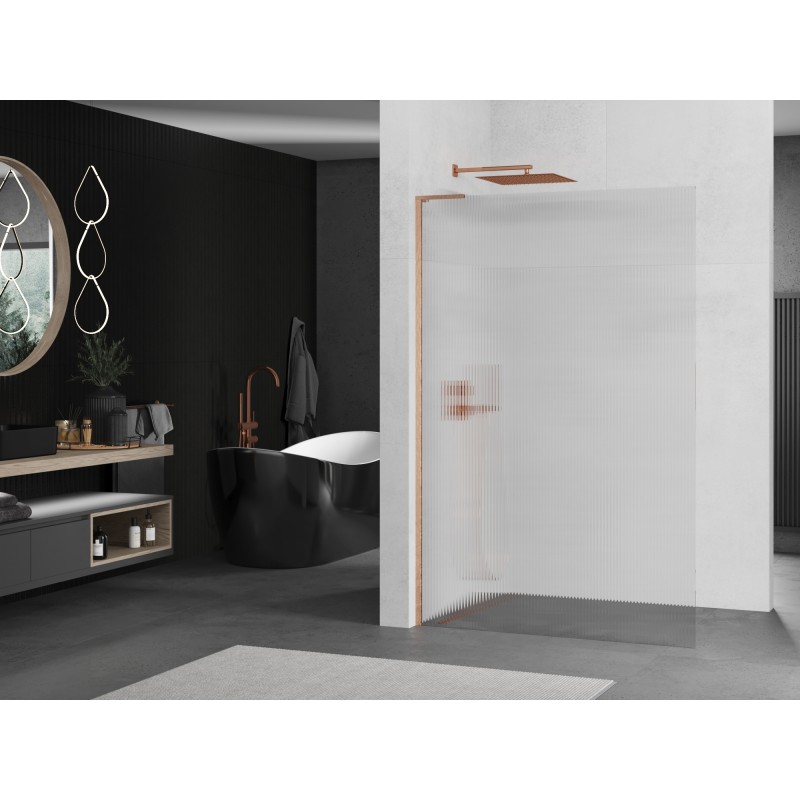 Mexen Kioto L Duschwand Walk-in 100 x 200 cm, Streifen, gebürstetes Kupfer - 800-100-103-65-09