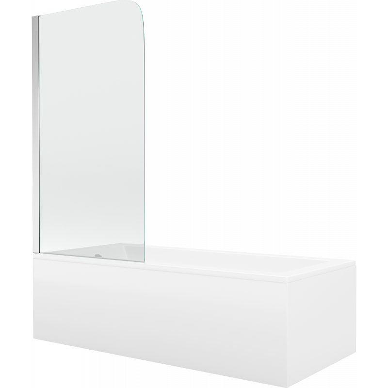 Mexen Cubik Rechteckige Badewanne 170 x 70 cm mit Verkleidung und 1-flügeliger 70 cm Duschabtrennung, transparent, chrom