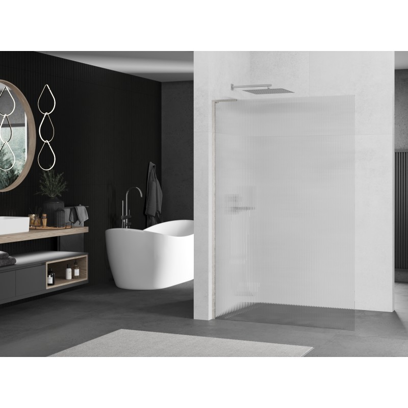 Mexen Kioto L Duschwand Walk-in 80 x 200 cm, Streifen, gebürsteter Nickel - 800-080-103-97-09