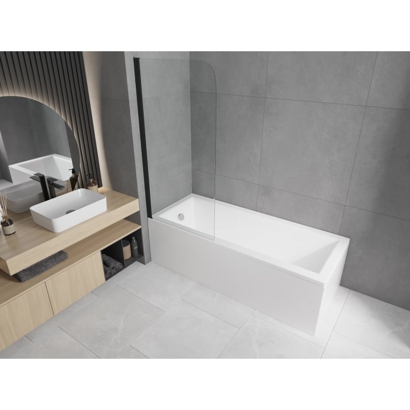 Mexen Cubik Rechteckige Badewanne 170 x 70 cm mit Verkleidung und 1-flügeliger Abtrennung 70 cm, transparent, schwarz