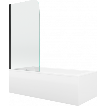 Mexen Cubik Rechteckige Badewanne 170 x 70 cm mit Verkleidung und 1-flügeliger Abtrennung 70 cm, transparent, schwarz