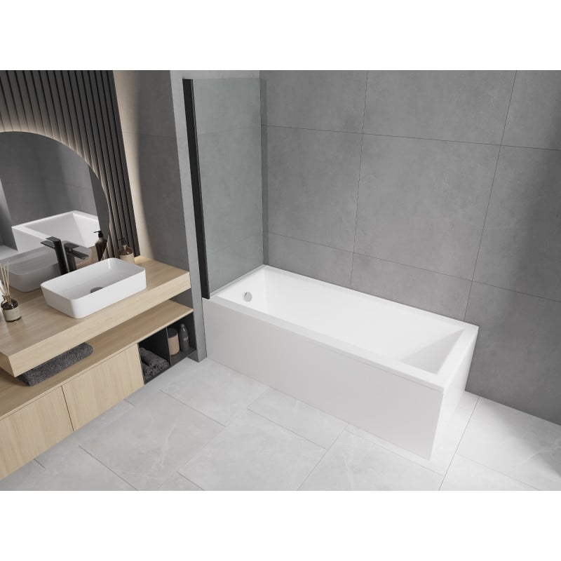 Mexen Cubik Rechteckige Badewanne 170 x 70 cm mit Verkleidung und 1-flügeliger Abtrennung 70 cm, transparent, schwarz
