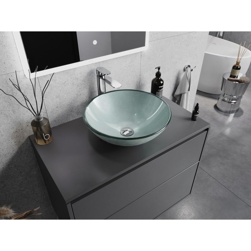 Mexen Mira gläsernes Aufsatzwaschbecken 42 x 42 cm, silber - 24124211