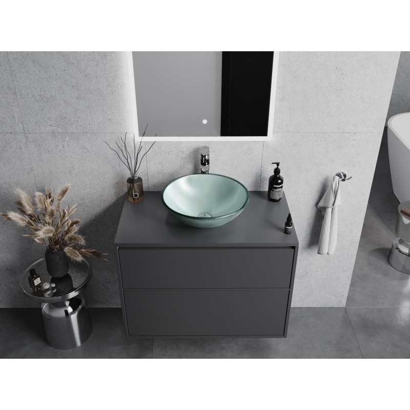 Mexen Mira gläsernes Aufsatzwaschbecken 42 x 42 cm, silber - 24124211