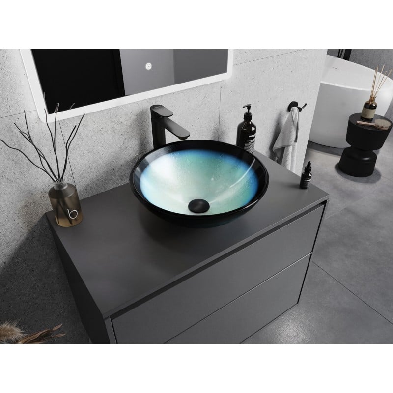 Mexen Mira Glaswaschbecken zur Aufsatzmontage 42 x 42 cm, blau - 24124247