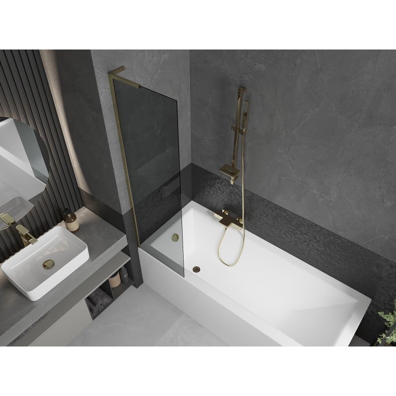 Mexen Next L Badewannenwand 1-flügelig 50 x 150 cm, Graphit, Gold - 895-050-000-03-40-50