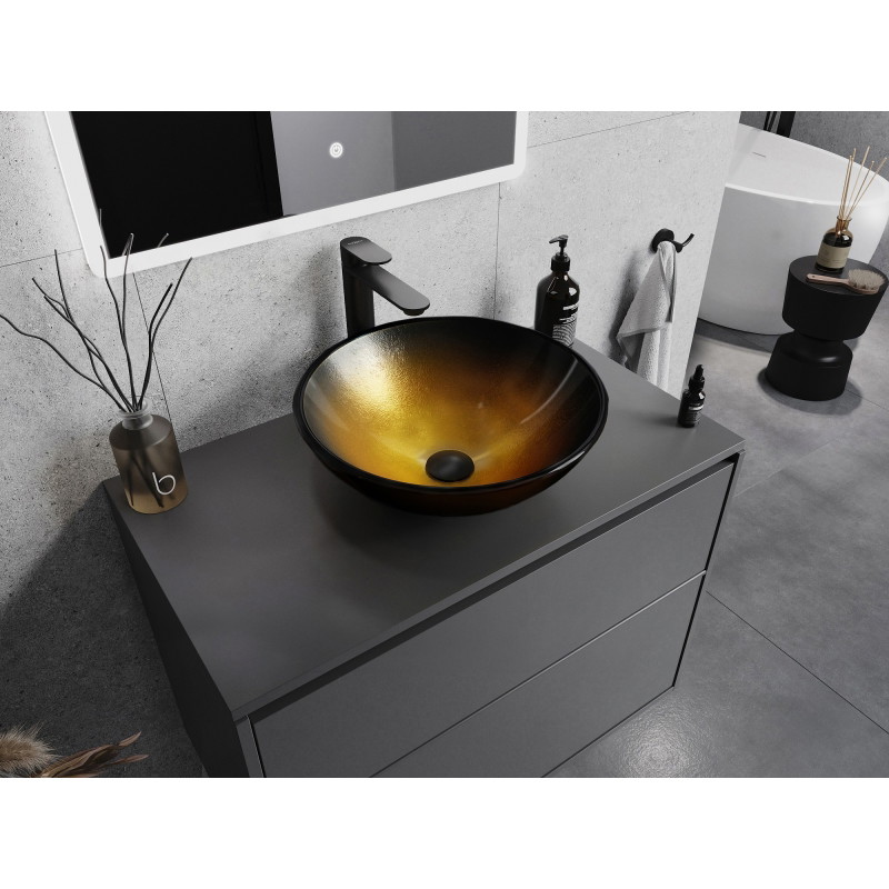 Mexen Mira Glaswaschbecken Aufsatzwaschbecken 42 x 42 cm, dunkles Gold - 24124251