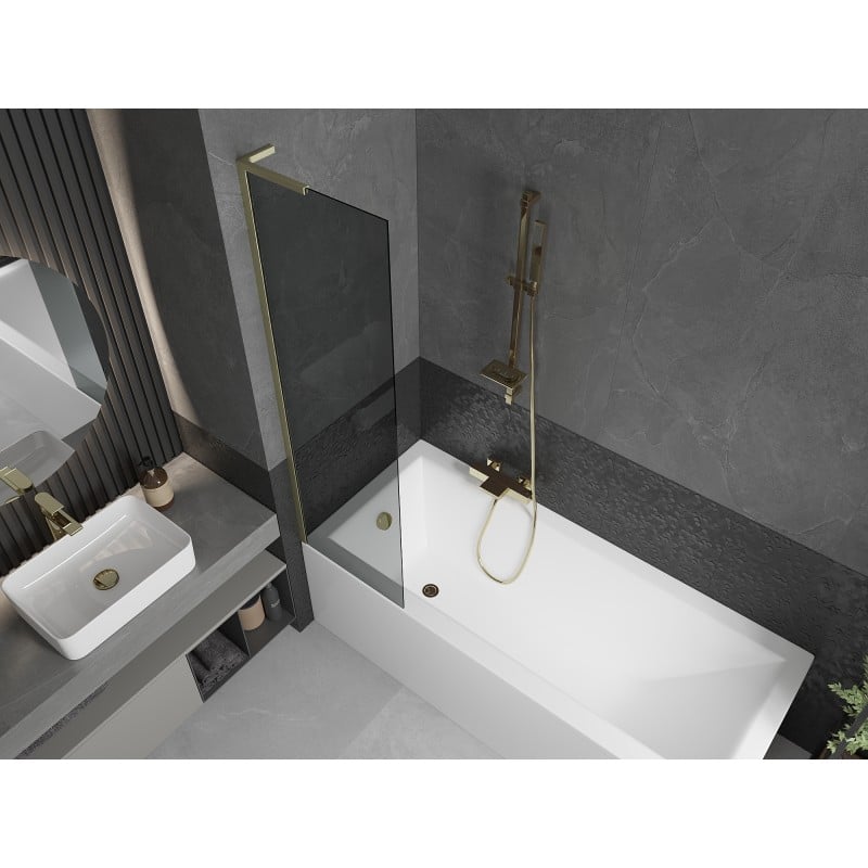Mexen Next L Badewannenwand 1-flügelig 50 x 150 cm, Grafit, gebürstetes Gold - 895-050-000-03-40-55