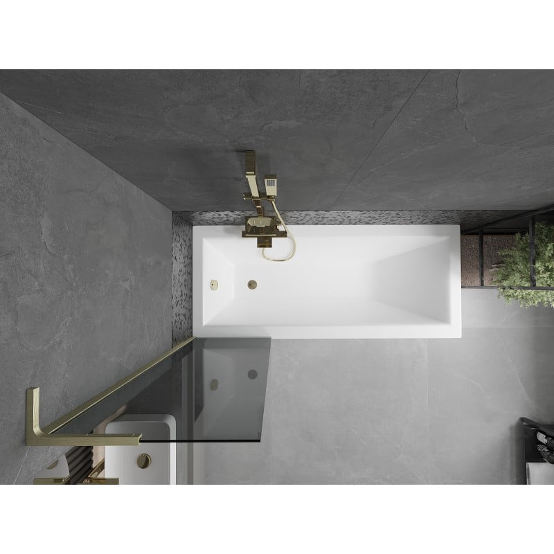 Mexen Next L Badewannenwand 1-flügelig 50 x 150 cm, Grafit, gebürstetes Gold - 895-050-000-03-40-55
