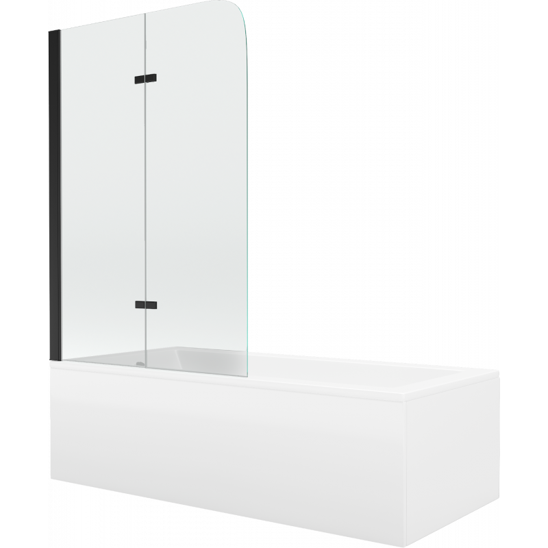 Mexen Cubik Rechteckige Badewanne 170 x 70 cm mit Verkleidung und 2-flügeliger 100 cm Duschwand, transparent, schwarz