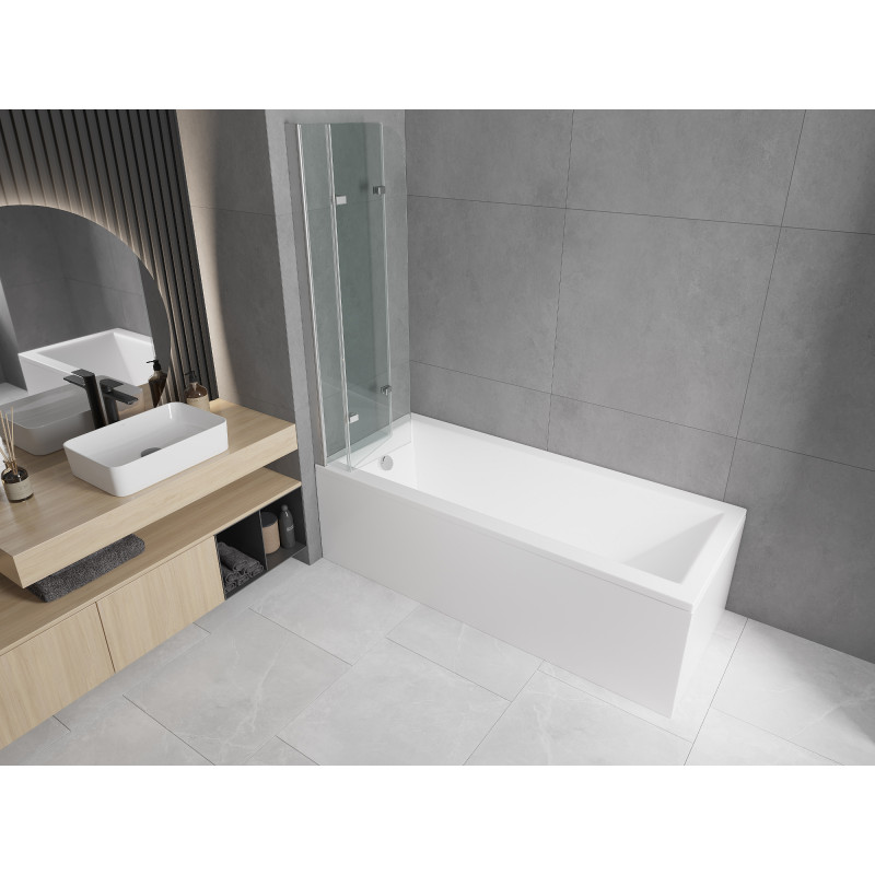 Mexen Cubik rechteckige Badewanne 170 x 70 cm mit Verkleidung und 3-flügeliger Duschwand 120 cm, transparent, chrom