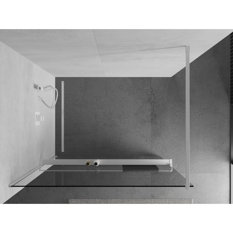 Mexen Kioto+ Duschwand mit Ablage Walk-in 110 x 200 cm, transparent, weiß - 800-110-121-20-00