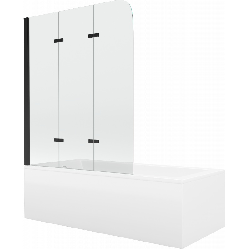 Mexen Cubik Rechteckige Badewanne 170 x 70 cm mit Verkleidung und 3-flügeliger 120 cm Duschabtrennung, transparent, schwarz