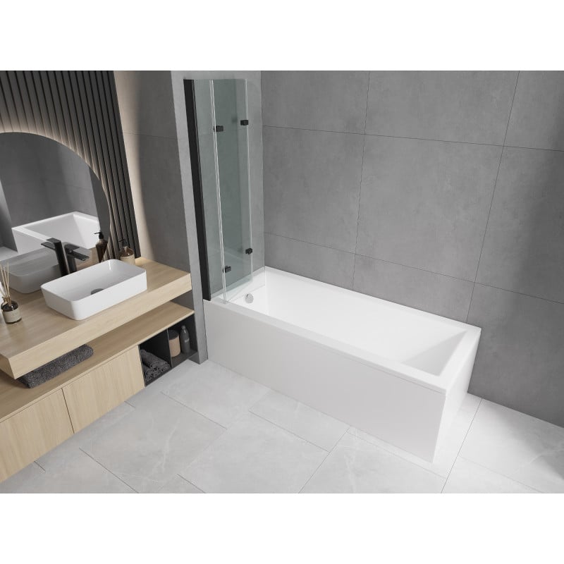 Mexen Cubik Rechteckige Badewanne 170 x 70 cm mit Verkleidung und 3-flügeliger 120 cm Duschabtrennung, transparent, schwarz