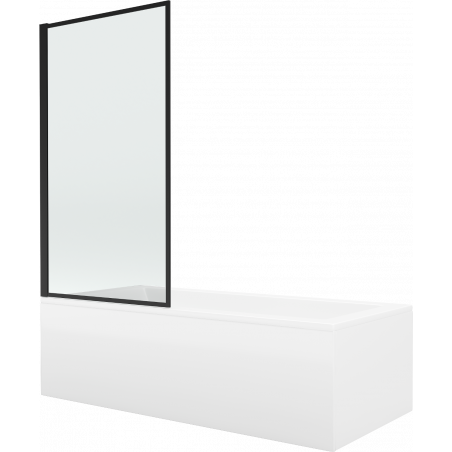 Mexen Cubik Rechteckige Badewanne 170 x 70 cm mit Verkleidung und 1-flügeliger Duschwand 70 cm, schwarzes Muster fix