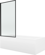 Mexen Cubik Rechteckige Badewanne 170 x 70 cm mit Verkleidung und 1-flügeliger Duschwand 70 cm, schwarzes Muster fix