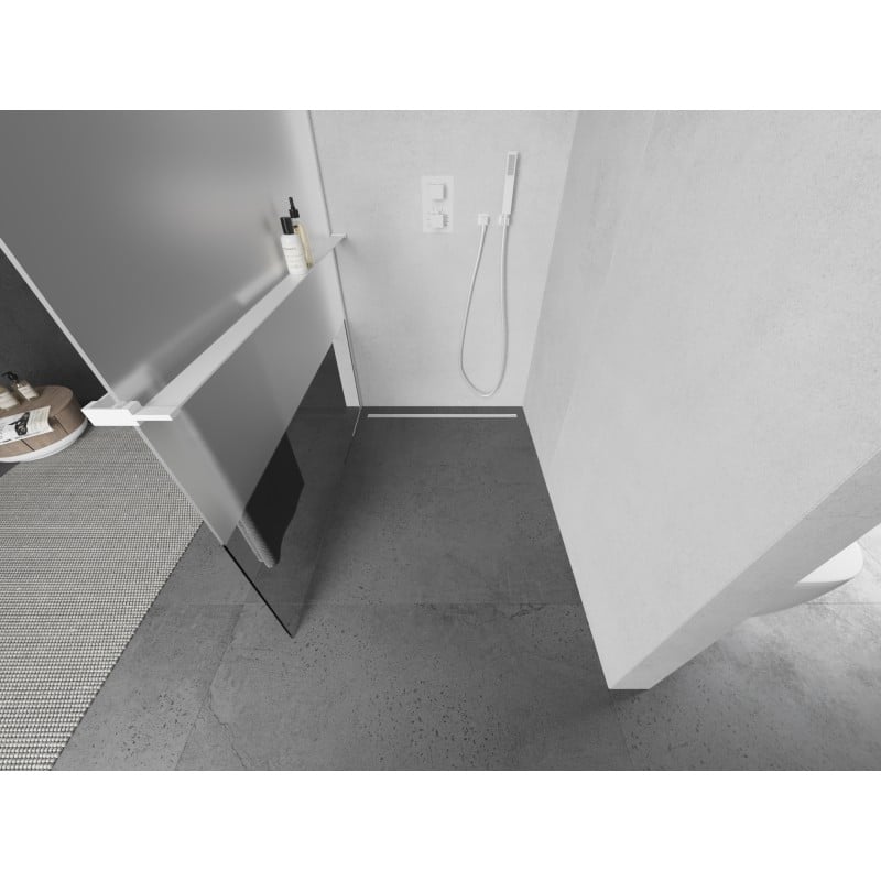 Mexen Kioto+ Duschwand mit Ablage Walk-in 80 x 200 cm, transparent/matt, weiß - 800-080-121-20-35