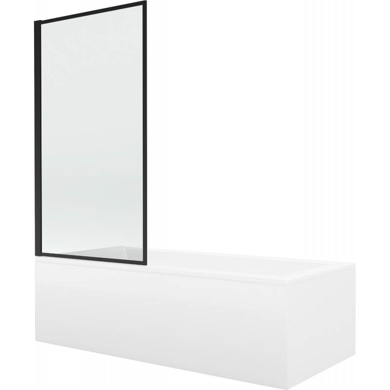 Mexen Cubik Rechteckige Badewanne 170 x 70 cm mit Verkleidung und 1-flügeliger Duschabtrennung 70 cm, schwarzes Muster