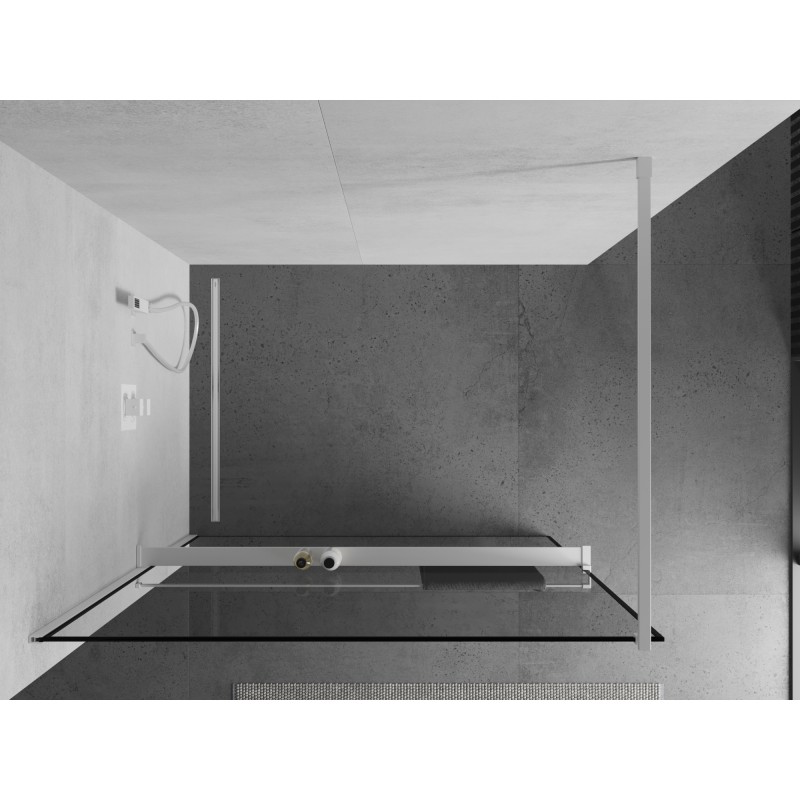 Mexen Kioto+ Duschwand mit Ablage Walk-in 80 x 200 cm, schwarzer Rahmen, weiß - 800-080-121-20-70