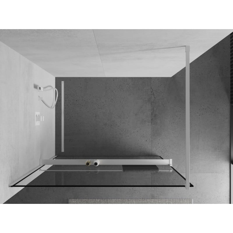 Mexen Kioto+ Duschwand mit Regal Walk-in 90 x 200 cm, schwarzer Rahmen, weiß - 800-090-121-20-70