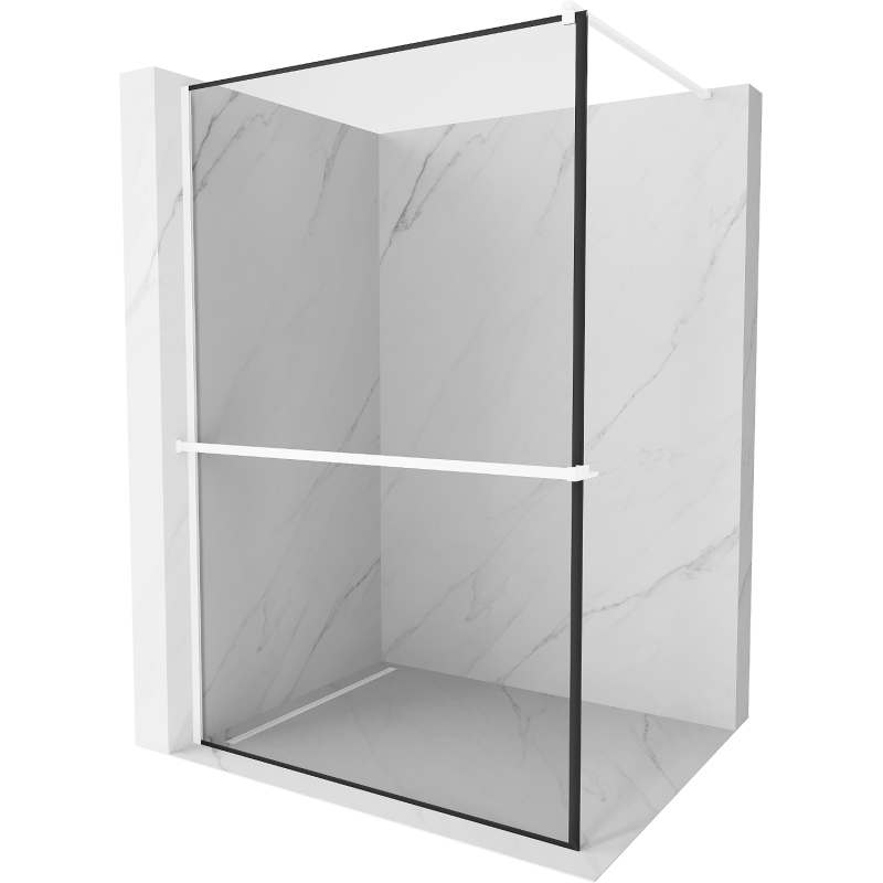 Mexen Kioto+ Duschwand mit Regal Walk-in 90 x 200 cm, schwarzer Rahmen, weiß - 800-090-121-20-70