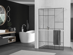 Mexen Kioto+ Duschwand mit Ablage Walk-in 80 x 200 cm, schwarzes Muster, weiß - 800-080-121-20-78