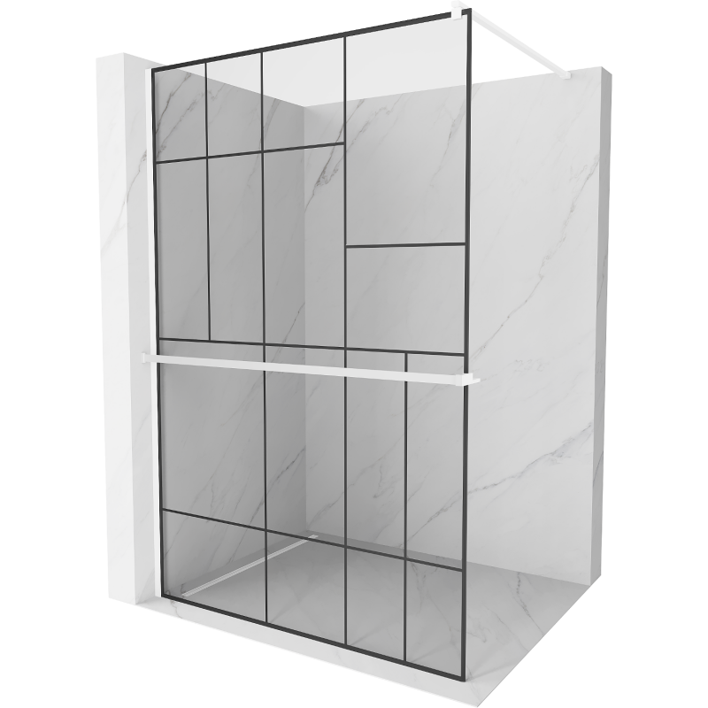 Mexen Kioto+ Duschwand mit Ablage Walk-in 90 x 200 cm, schwarzes Muster, weiß - 800-090-121-20-78