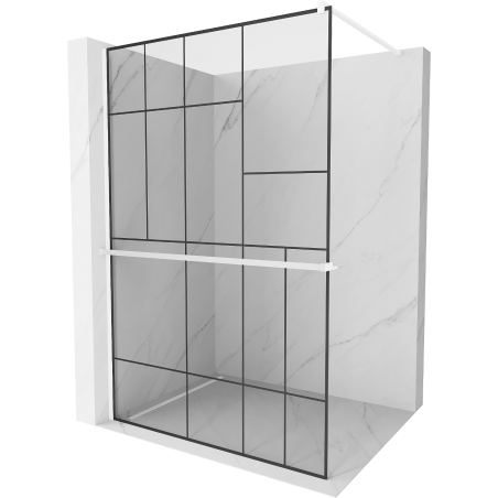 Mexen Kioto+ Duschwand mit Regal Walk-in 110 x 200 cm, schwarzes Muster, weiß - 800-110-121-20-78