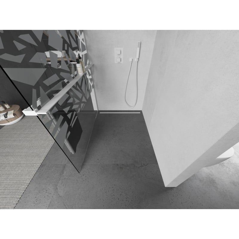 Mexen Kioto+ Duschwand mit Ablage Walk-in 100 x 200 cm, weißes Muster, weiß - 800-100-121-20-85