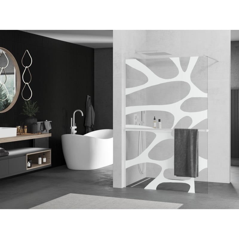 Mexen Kioto+ Duschwand mit Ablage Walk-in 90 x 200 cm, weiße Welle, weiß - 800-090-121-20-97