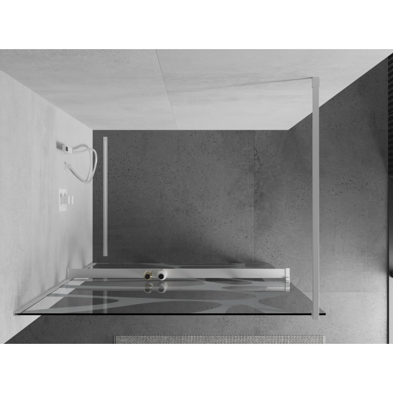 Mexen Kioto+ Duschwand mit Regal Walk-In 100 x 200 cm, weiße Welle, weiß - 800-100-121-20-97
