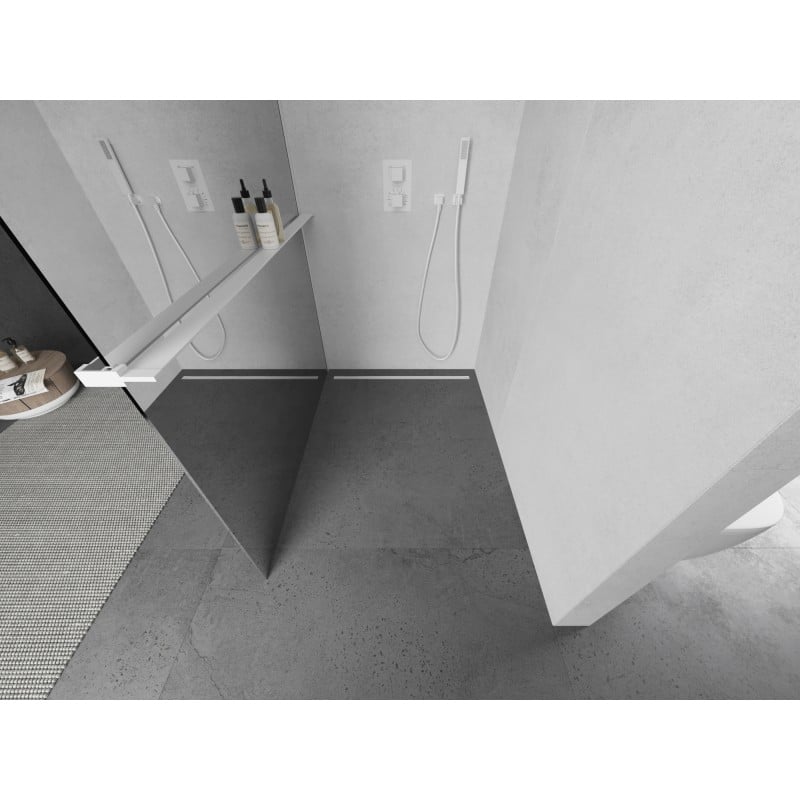 Mexen Kioto+ Duschwand mit Regal Walk-in 90 x 200 cm, Spiegel, weiß - 800-090-121-20-50