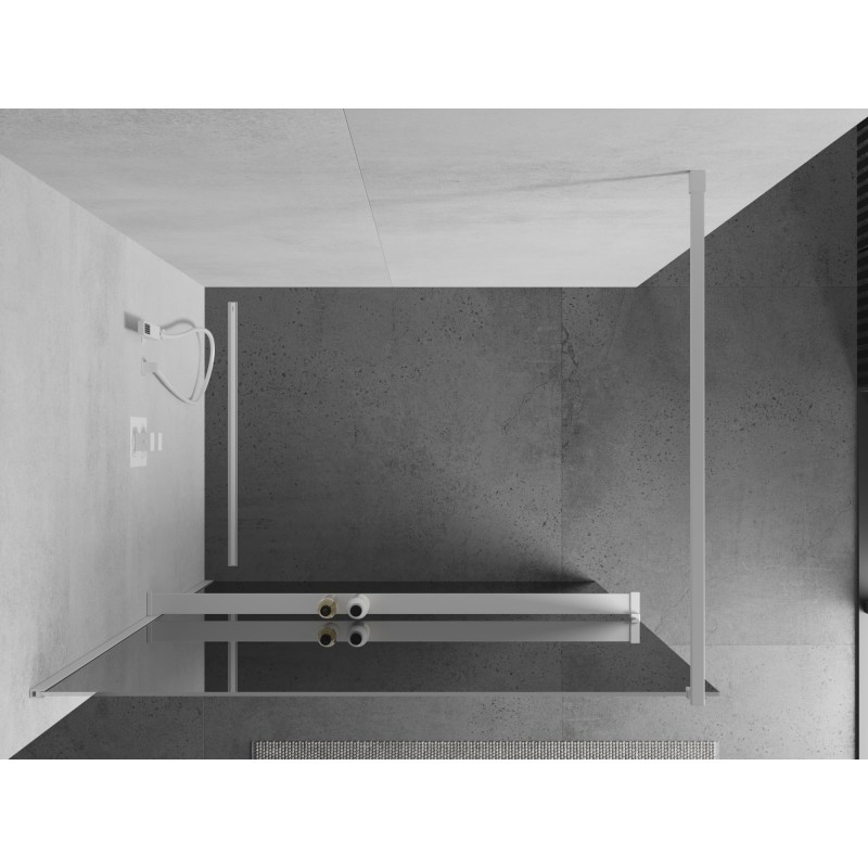 Mexen Kioto+ Duschwand mit Regal Walk-in 130 x 200 cm, Spiegel, weiß - 800-130-121-20-50