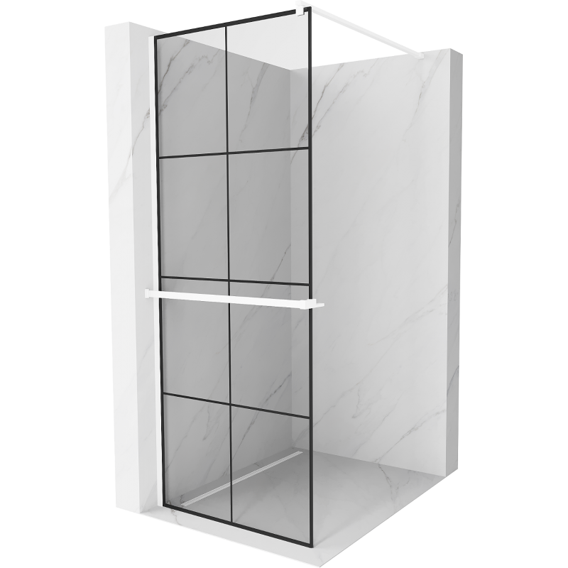 Mexen Kioto+ Duschwand mit Ablage Walk-in 70 x 200 cm, schwarzes Gitter, weiß - 800-070-121-20-77