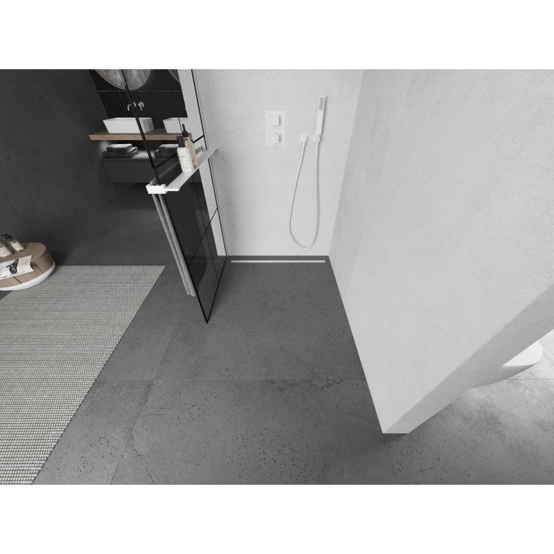 Mexen Kioto+ Duschwand mit Ablage Walk-in 70 x 200 cm, schwarzes Gitter, weiß - 800-070-121-20-77