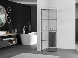 Mexen Kioto+ Duschwand mit Ablage Walk-in 70 x 200 cm, schwarzes Gitter, weiß - 800-070-121-20-77
