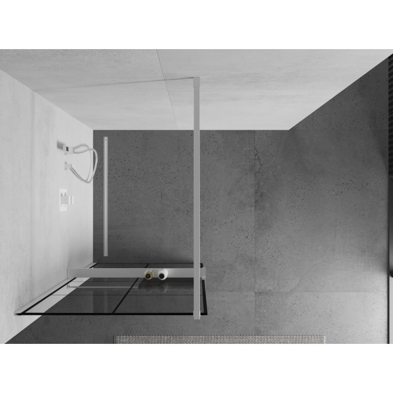 Mexen Kioto+ Duschwand mit Ablage Walk-in 70 x 200 cm, schwarzes Gitter, weiß - 800-070-121-20-77