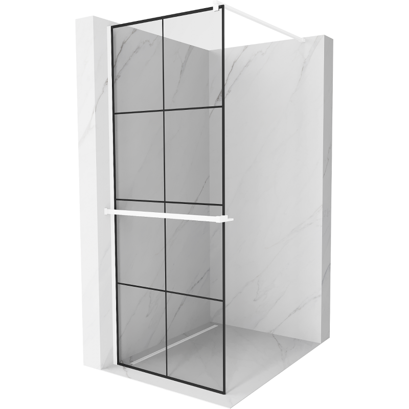 Mexen Kioto+ Duschwand mit Ablage Walk-in 80 x 200 cm, schwarzes Gitter, weiß - 800-080-121-20-77