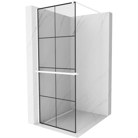 Mexen Kioto+ Duschwand mit Ablage Walk-in 80 x 200 cm, schwarzes Gitter, weiß - 800-080-121-20-77