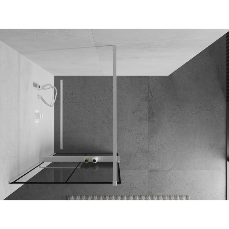 Mexen Kioto+ Duschwand mit Ablage Walk-in 80 x 200 cm, schwarzes Gitter, weiß - 800-080-121-20-77